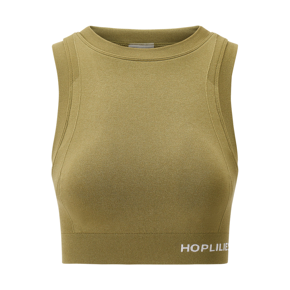 
                      
                        HIGH NECK SEAMLESS CROP BRA - Olive Drab
                      
                    